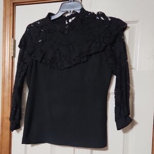 Cato Black Lace Ruffle Blouse